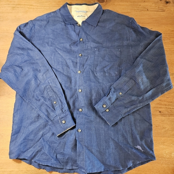 Tommy Bahama 100% Linen Long Sleeve Button Up Shirts Navy Size Large - Picture 1 of 9
